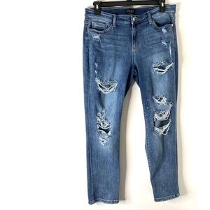 Judy Blue Mid Rise Boyfriend Jeans Ripped Distressed Light Bleached Splatter